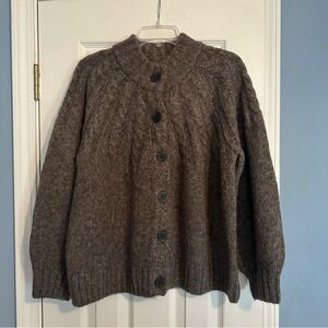 Madewell Harwood Mock Neck Cabled Cardigan Sweater